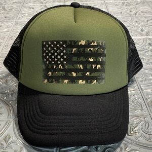 Weekend Soul Camo American Flag Trucker Hat Green & Black Adjustable Snapback